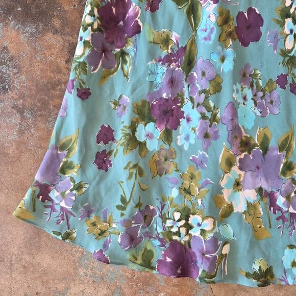 Vintage 90s Y2K Floral Midi Skirt Size M Fairy Whimsy Lined Van Heusen Blue - Picture 3 of 8